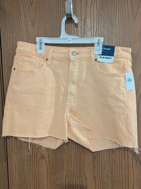 NWT Old Navy Raw Hem Cut Off Jean Shorts High Rise OG Straight Peach/Orange-12